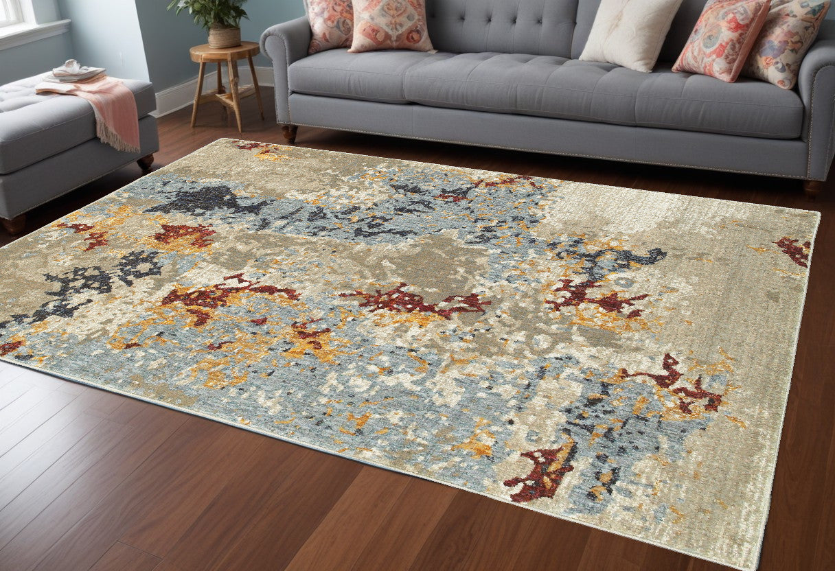 10' X 13' Blue and Beige Abstract Power Loom Area Rug