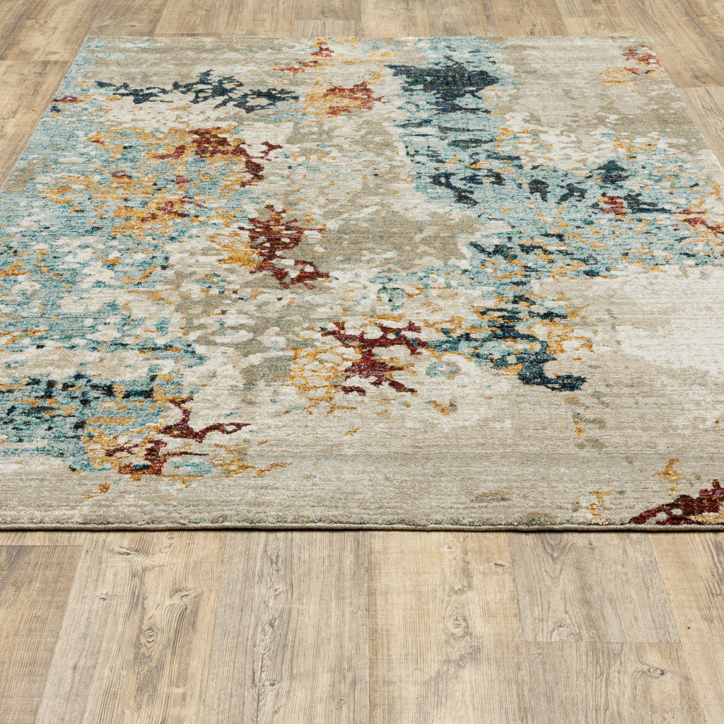 10' X 13' Blue and Beige Abstract Power Loom Area Rug