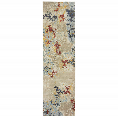 8' Runner Blue and Beige Abstract Power Loom Runner Rug