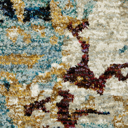 12' Beige And Blue Abstract Runner Rug