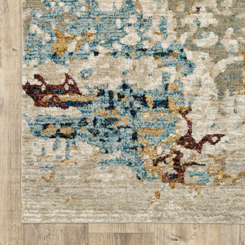 12' Beige And Blue Abstract Runner Rug
