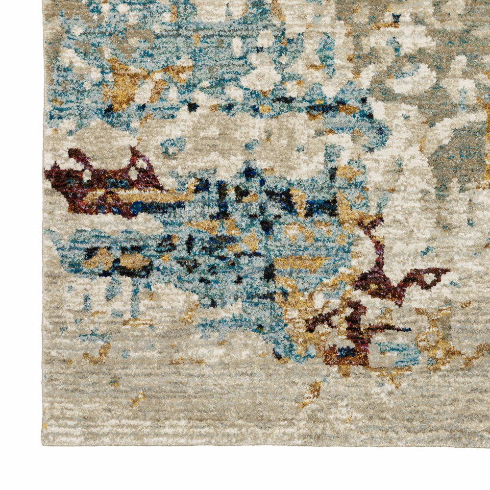 12' Beige And Blue Abstract Runner Rug