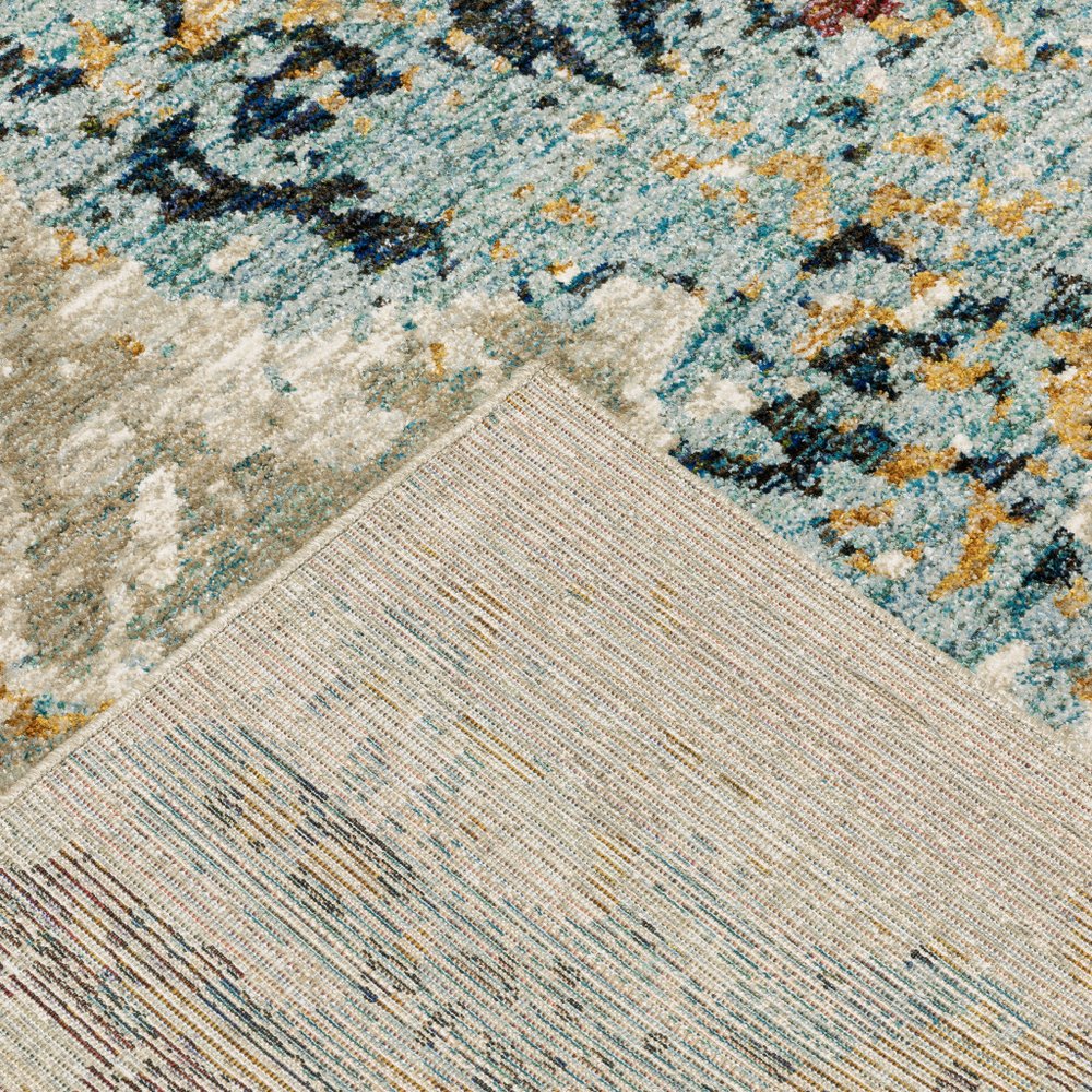 12' Beige And Blue Abstract Runner Rug