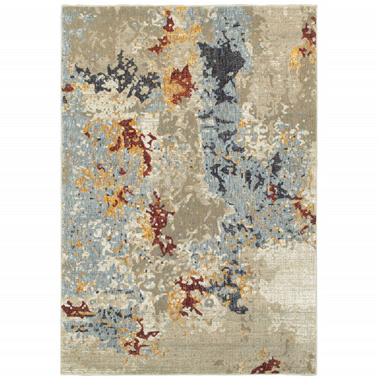 3' X 5' Blue and Beige Abstract Power Loom Area Rug