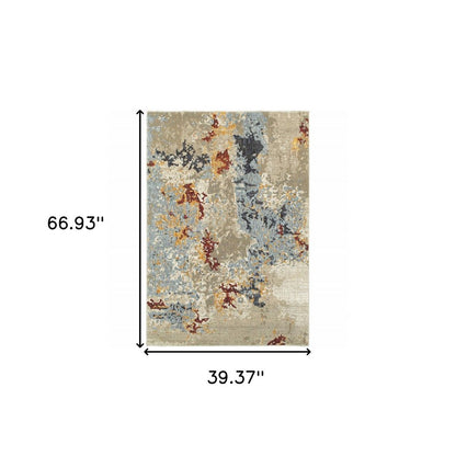 3' X 5' Blue and Beige Abstract Power Loom Area Rug