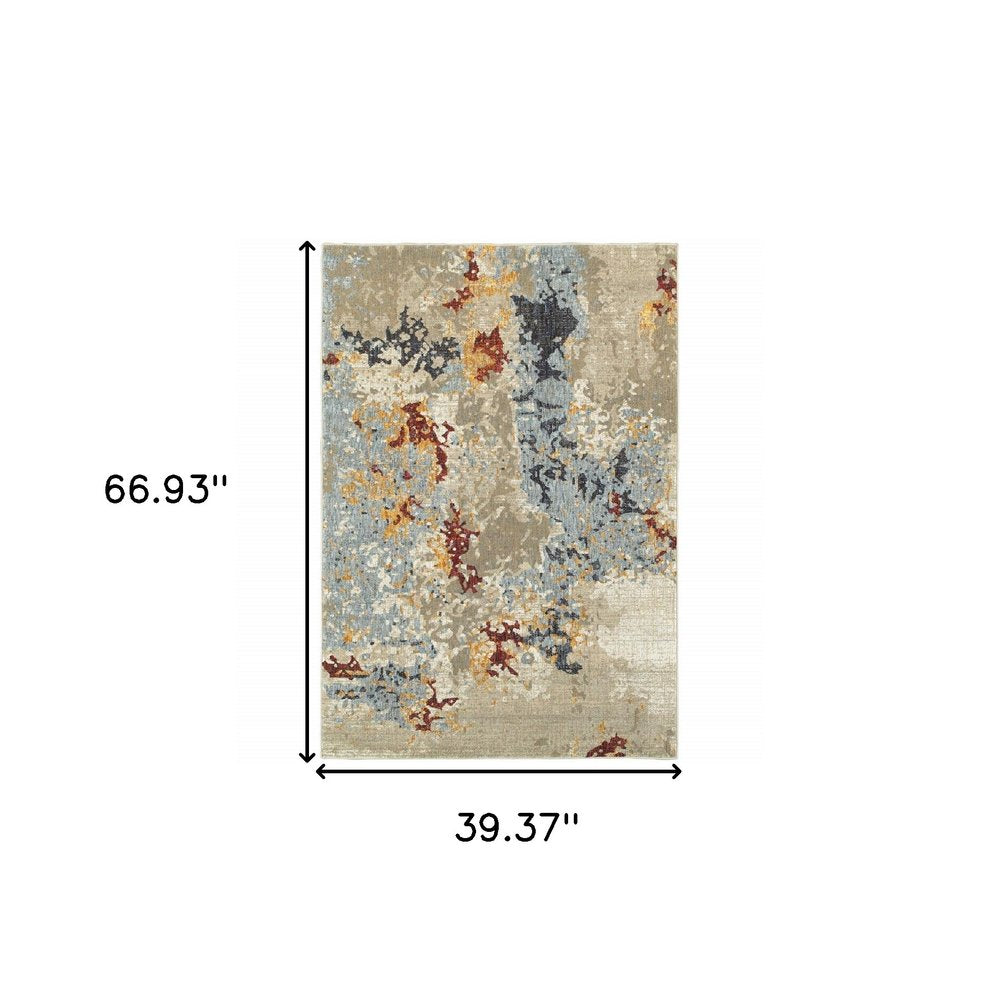 3' X 5' Blue and Beige Abstract Power Loom Area Rug