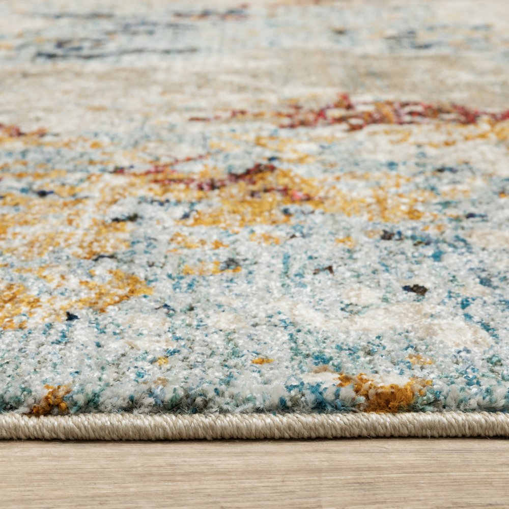 3' X 5' Blue and Beige Abstract Power Loom Area Rug