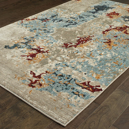 3' X 5' Blue and Beige Abstract Power Loom Area Rug