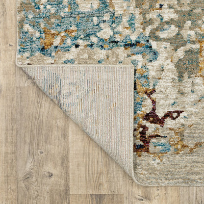 3' X 5' Blue and Beige Abstract Power Loom Area Rug