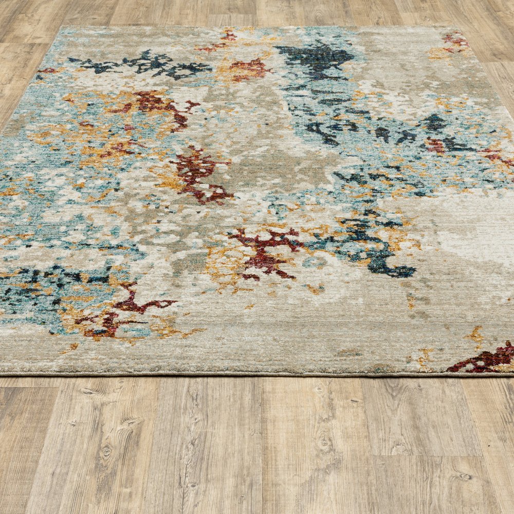 3' X 5' Blue and Beige Abstract Power Loom Area Rug