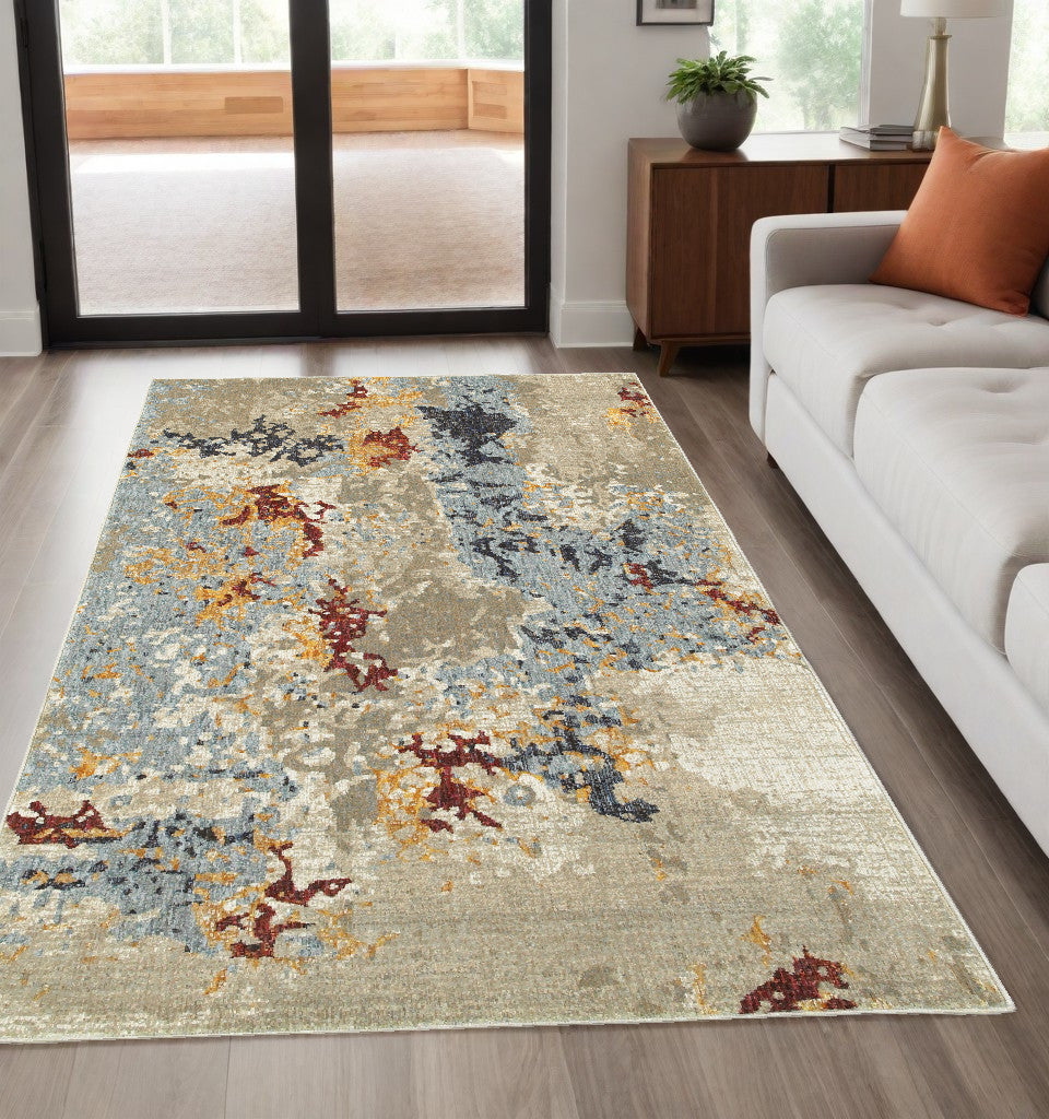 5' x 7' Blue and Beige Abstract Power Loom Area Rug
