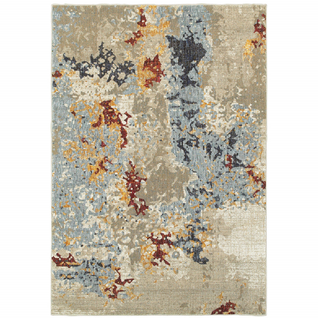 8' x 11' Blue and Beige Abstract Power Loom Area Rug