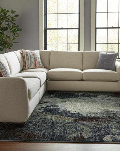 10' X 13' Navy Blue Abstract Power Loom Area Rug