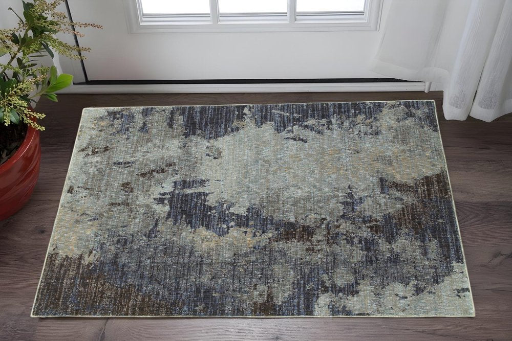 3' X 5' Navy Blue Abstract Power Loom Area Rug