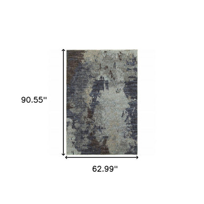 5' X 7' Navy Blue Abstract Power Loom Area Rug