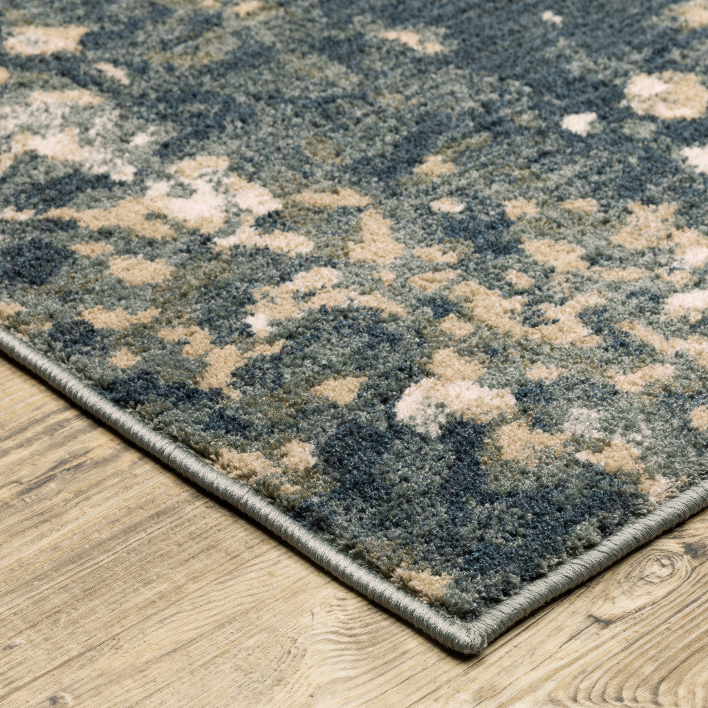 2' X 8' Beige Blue And Sage Abstract Power Loom Stain Resistant Runner Rug