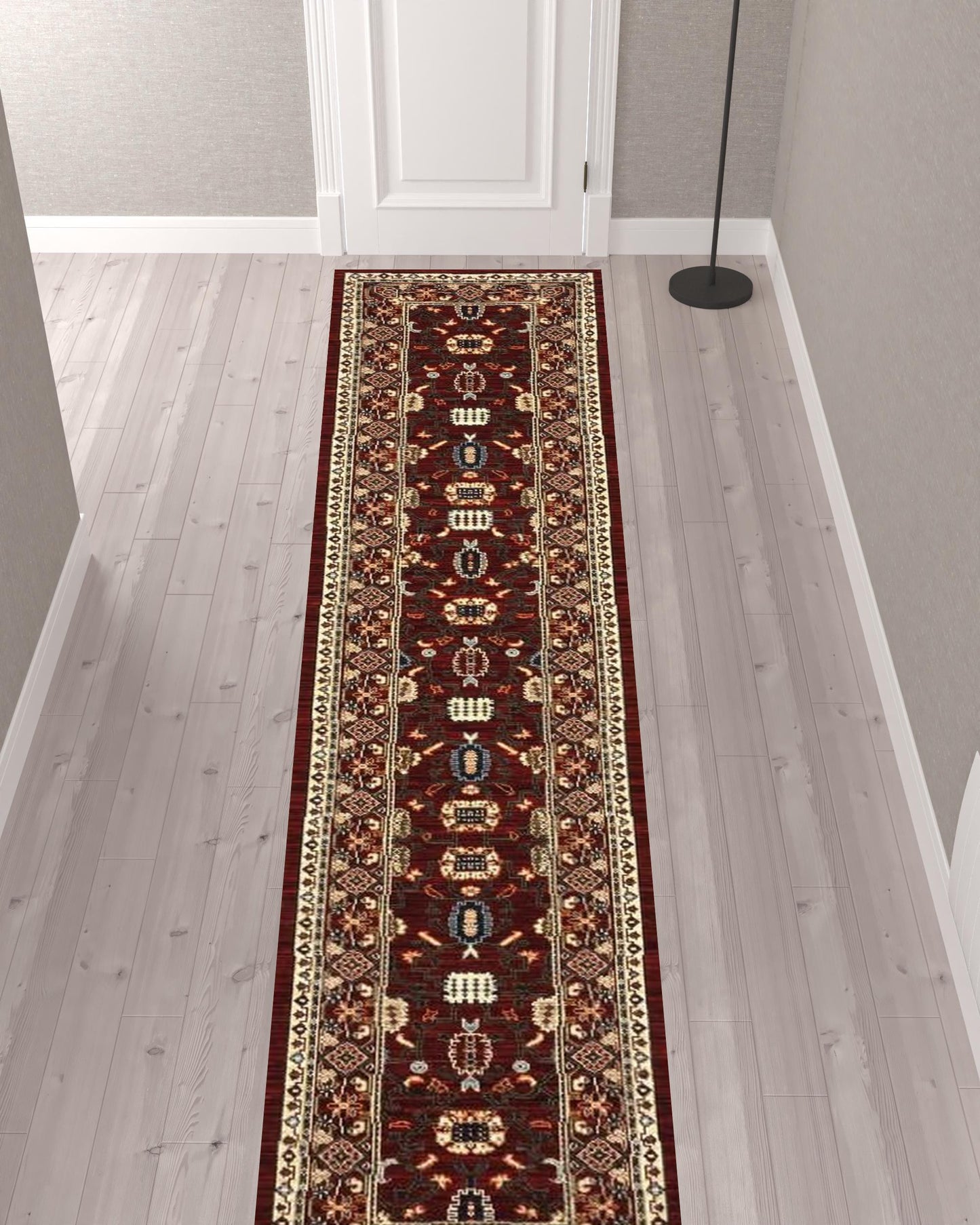 2' X 10' Red And Ivory Oriental Power Loom Runner Rug With Fringe