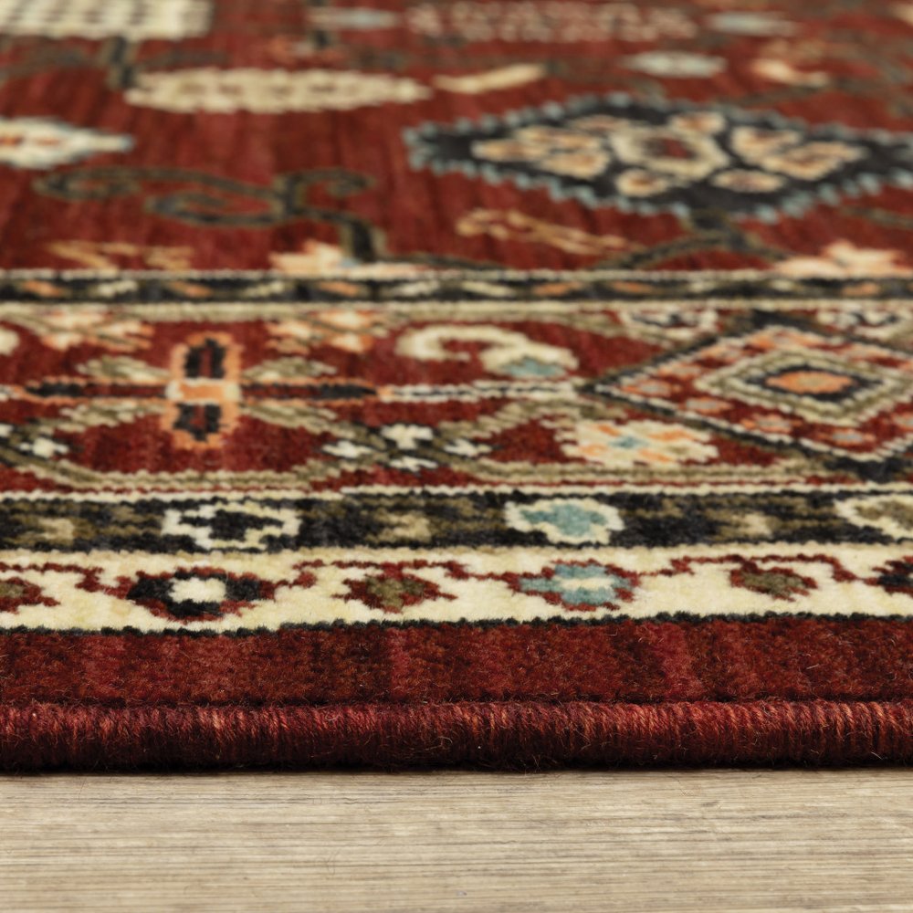 12' Red And Ivory Genuine Wool Oriental Runner Rug With Fringe