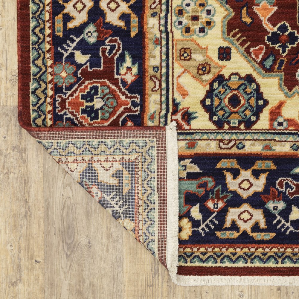 12' Blue And Red Genuine Wool Oriental Runner Rug With Fringe
