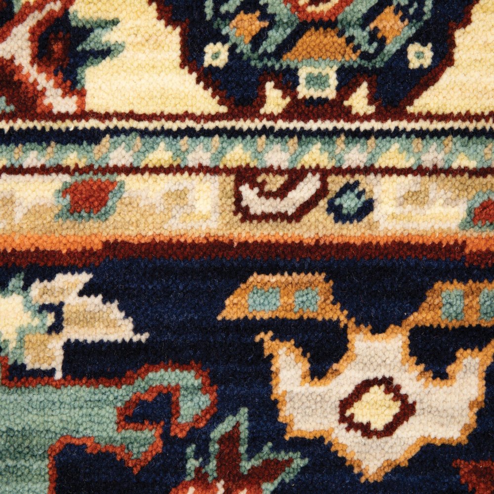 12' Blue And Red Genuine Wool Oriental Runner Rug With Fringe