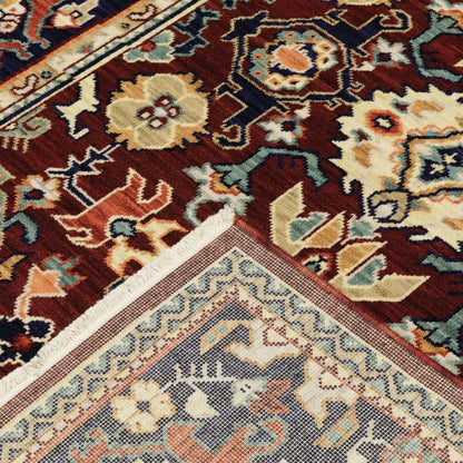 12' Blue And Red Genuine Wool Oriental Runner Rug With Fringe