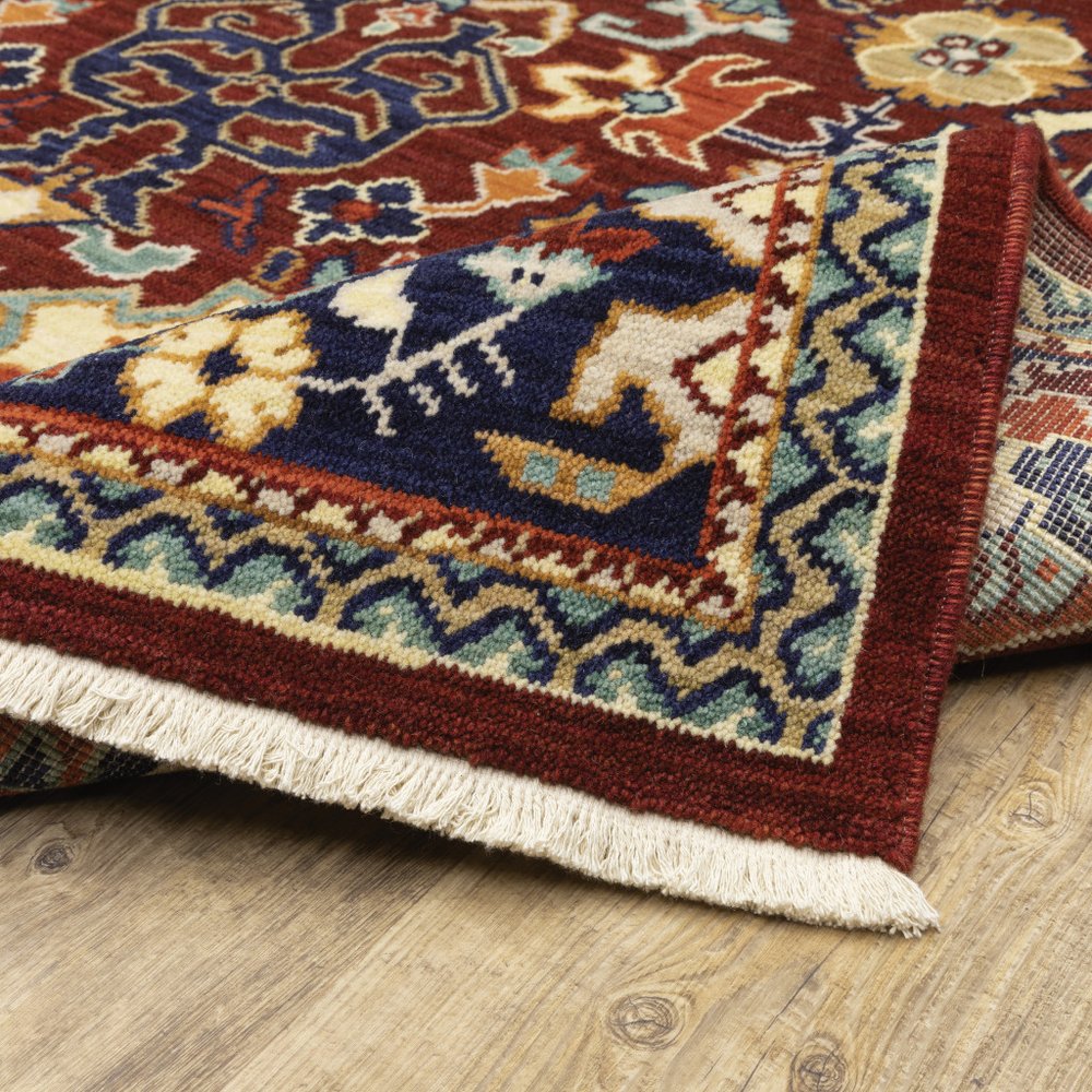 12' Blue And Red Genuine Wool Oriental Runner Rug With Fringe