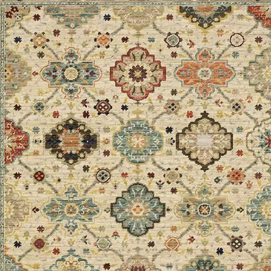 12' Beige And Ivory Genuine Wool Oriental Runner Rug With Fringe