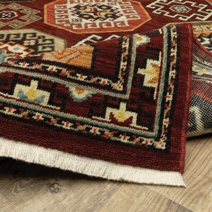 12' Red And Ivory Genuine Wool Oriental Runner Rug With Fringe