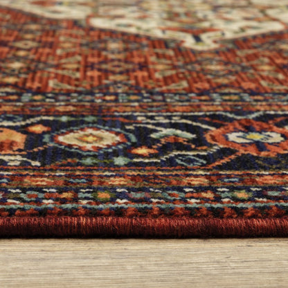 12' Blue And Red Genuine Wool Oriental Runner Rug With Fringe