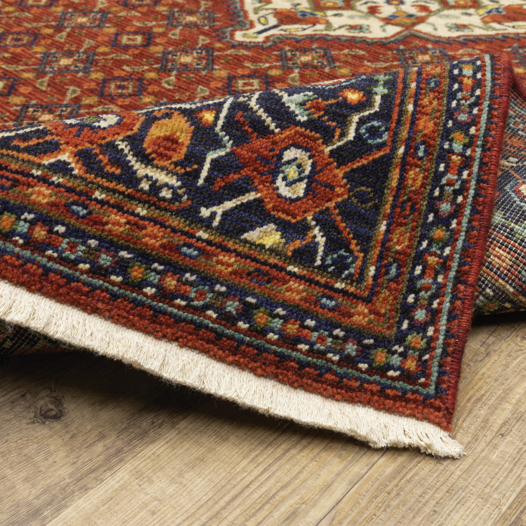 2' X 10' Blue And Red Oriental Power Loom Runner Rug With Fringe