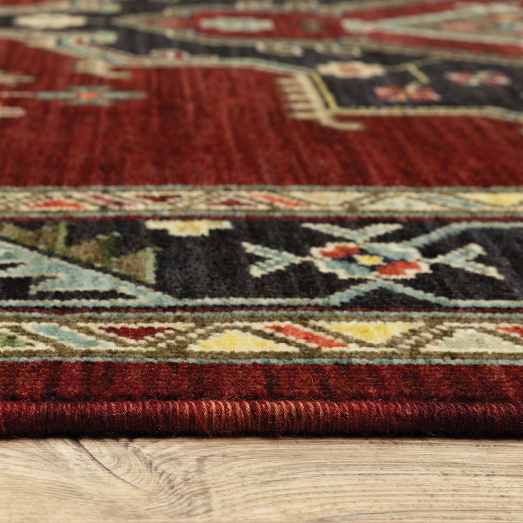 12' Red And Black Oriental Power Loom Runner Rug With Fringe