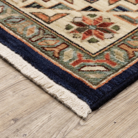 12' Blue and Orange Oriental Power Loom Runner Rug