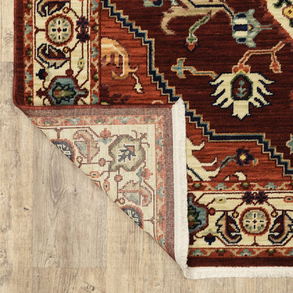 12' Red And Ivory Genuine Wool Oriental Runner Rug With Fringe