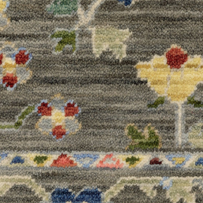 12' Gray And Ivory Genuine Wool Oriental Runner Rug With Fringe