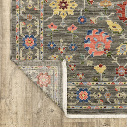 12' Gray And Ivory Genuine Wool Oriental Runner Rug With Fringe