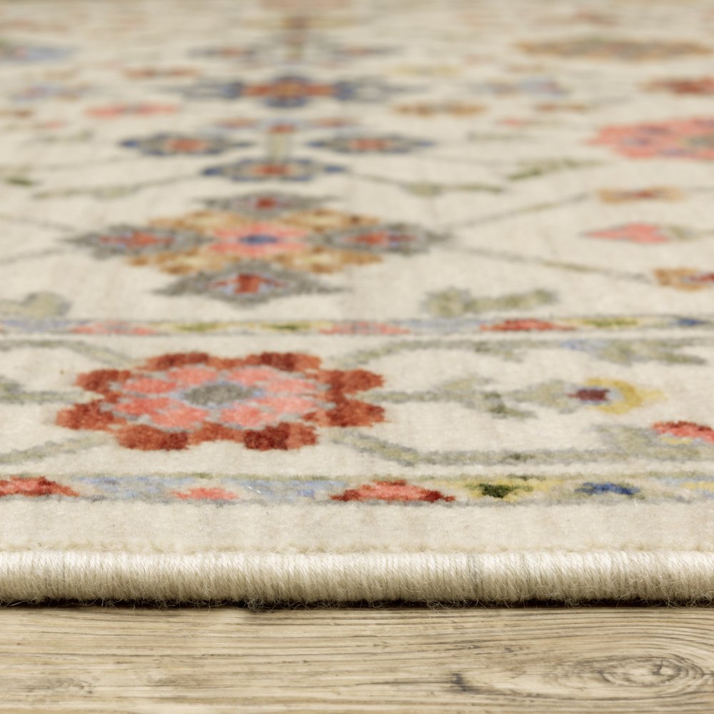 12' Orange And Ivory Genuine Wool Oriental Runner Rug With Fringe