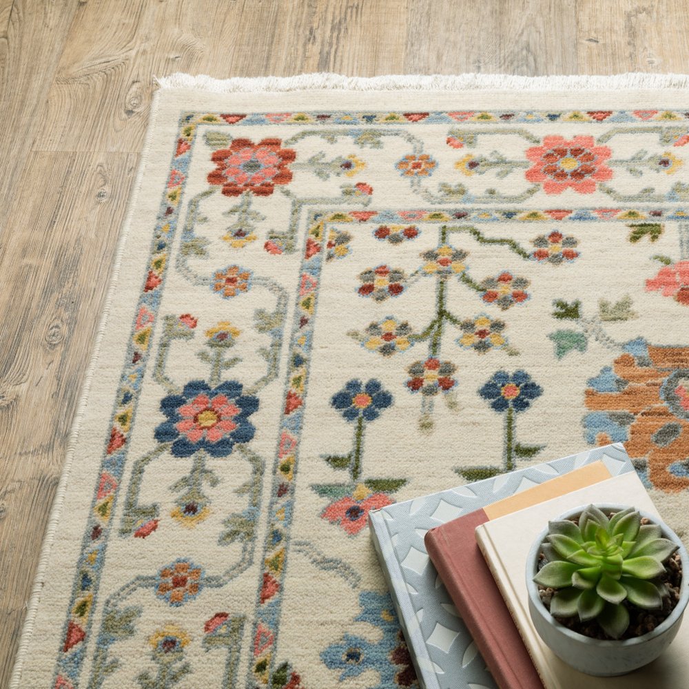 12' Orange And Ivory Genuine Wool Oriental Runner Rug With Fringe