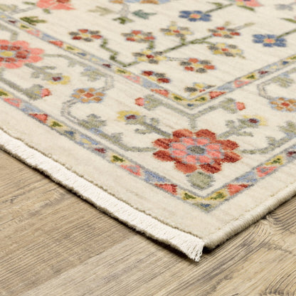 12' Orange And Ivory Genuine Wool Oriental Runner Rug With Fringe