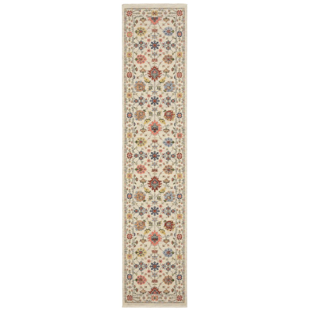 12' Orange And Ivory Genuine Wool Oriental Runner Rug With Fringe