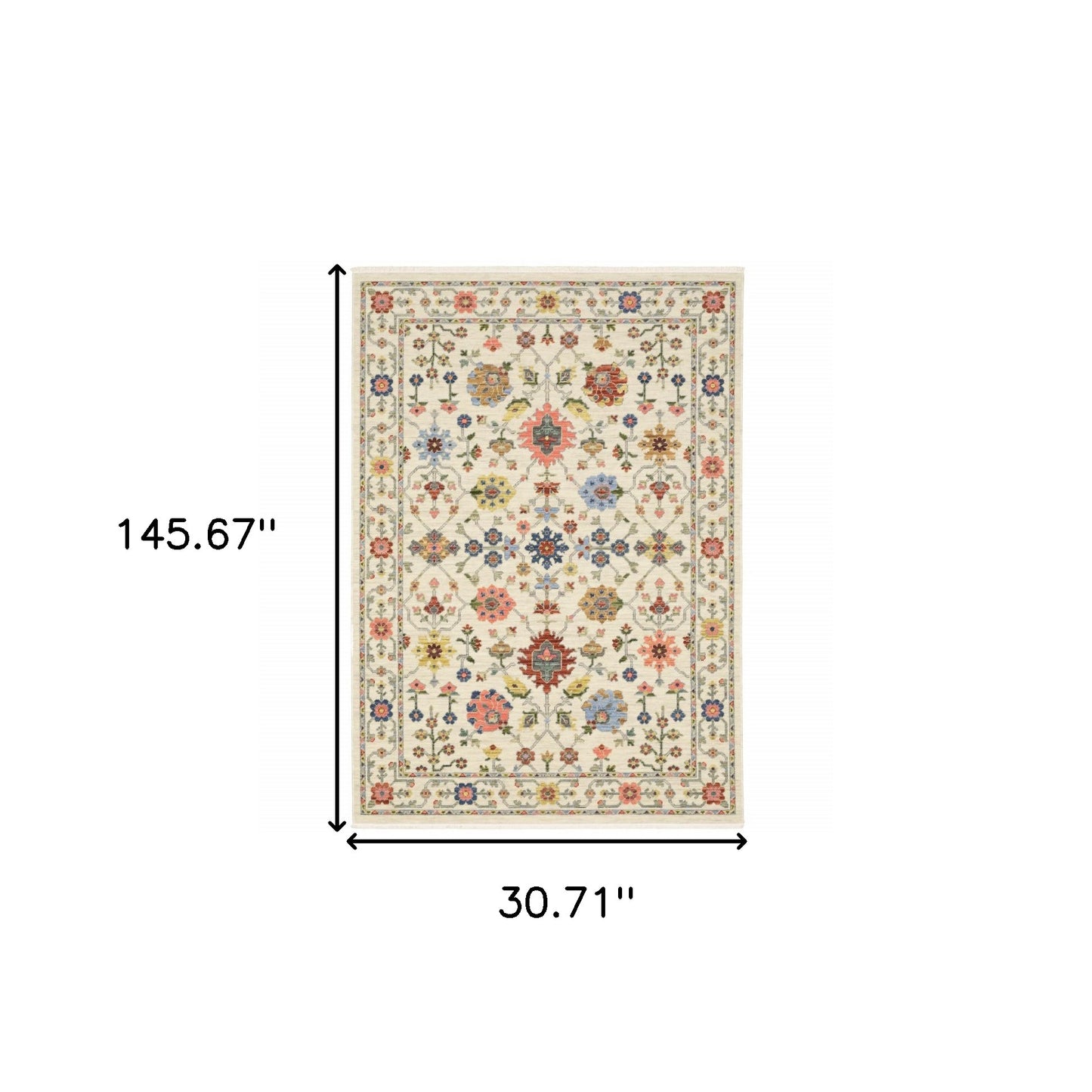 2' X 10' Orange And Ivory Oriental Power Loom Runner Rug With Fringe