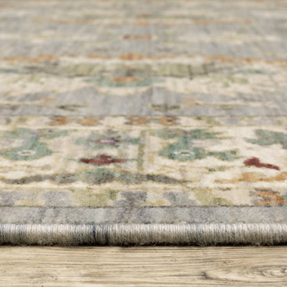 12' Gray And Ivory Genuine Wool Oriental Runner Rug With Fringe
