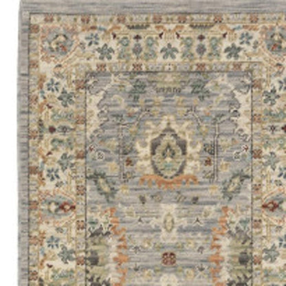 12' Gray And Ivory Genuine Wool Oriental Runner Rug With Fringe