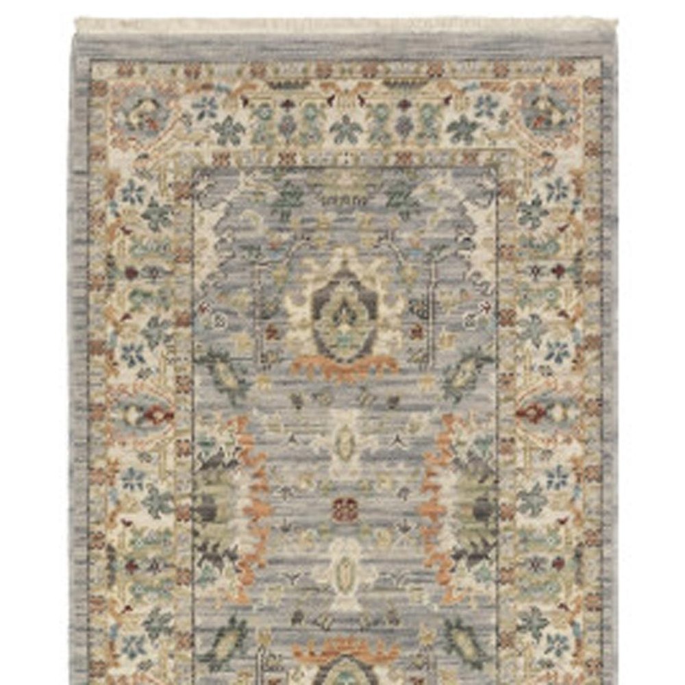 12' Gray And Ivory Genuine Wool Oriental Runner Rug With Fringe