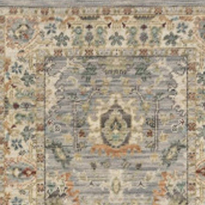 12' Gray And Ivory Genuine Wool Oriental Runner Rug With Fringe