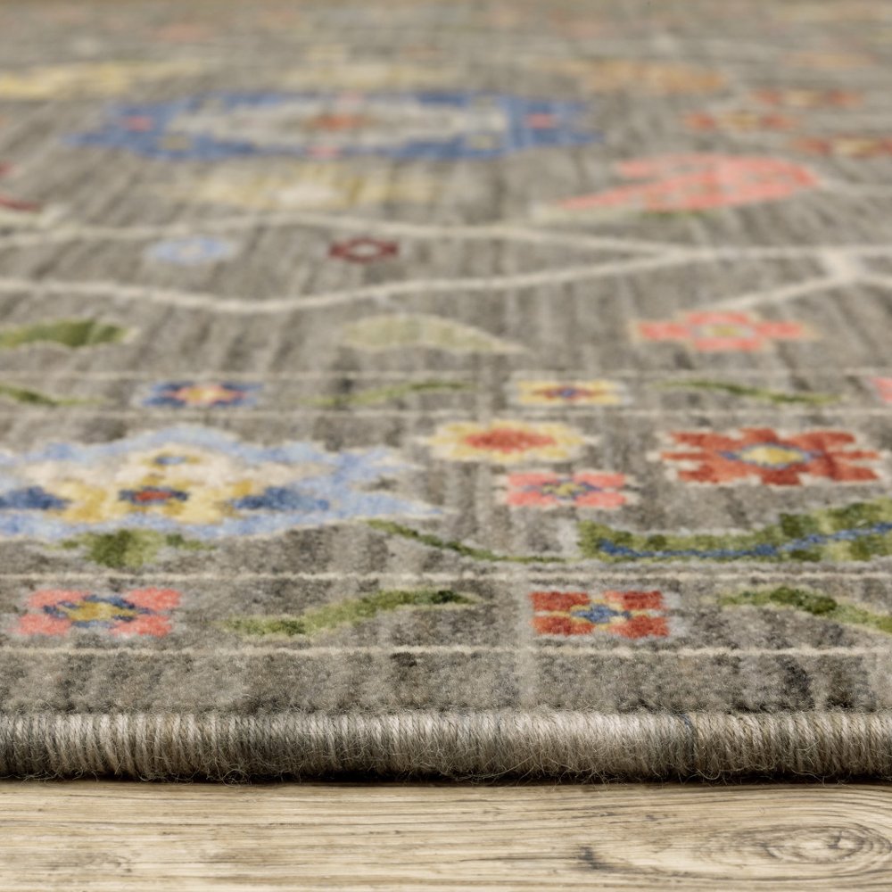 12' Charcoal Genuine Wool Oriental Runner Rug With Fringe