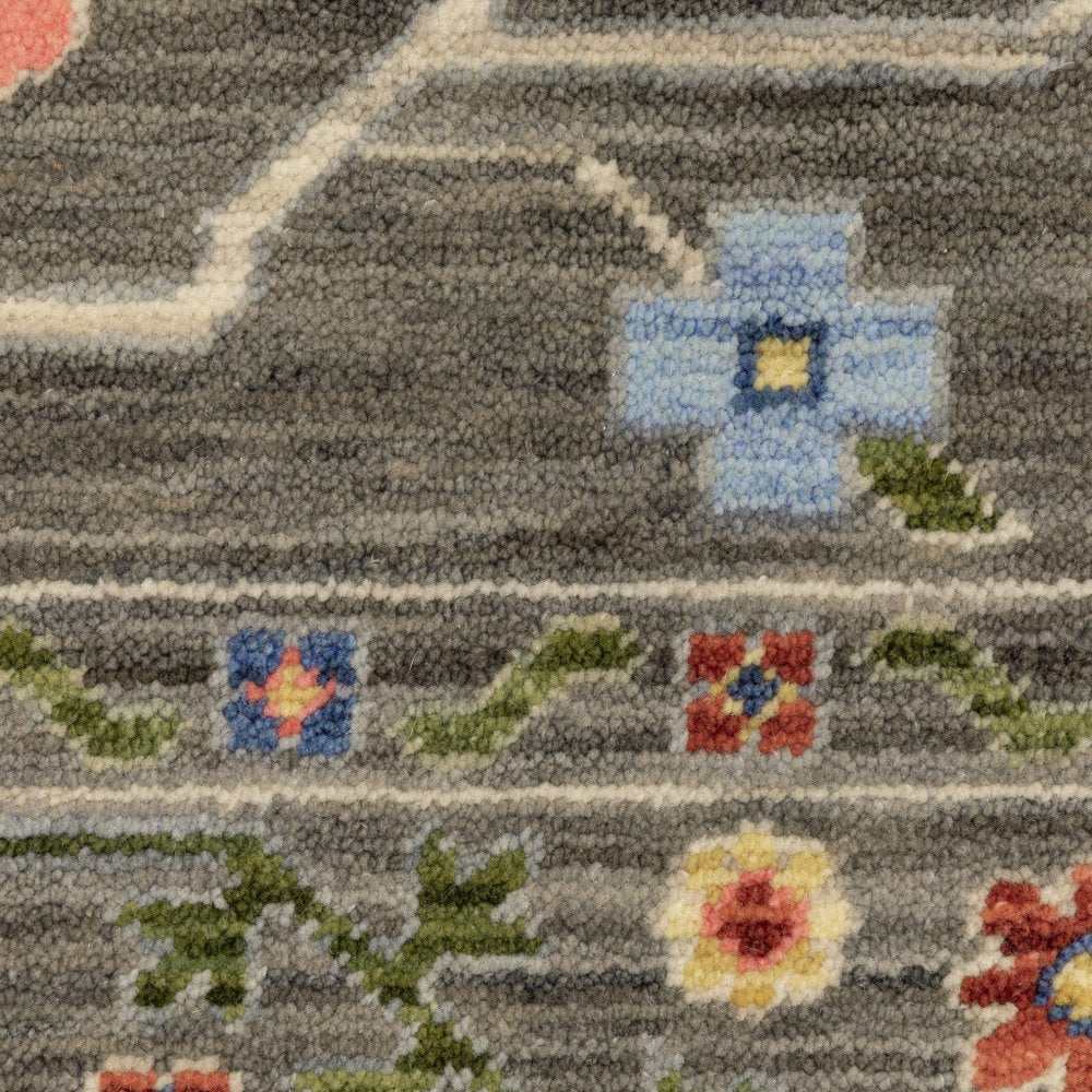 12' Charcoal Genuine Wool Oriental Runner Rug With Fringe