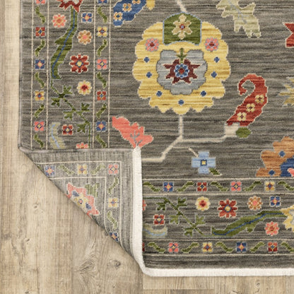 12' Charcoal Genuine Wool Oriental Runner Rug With Fringe