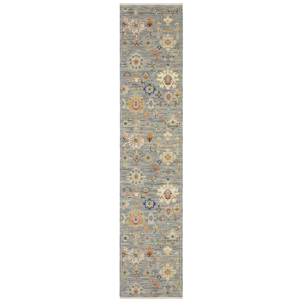 12' Gray And Ivory Genuine Wool Oriental Runner Rug With Fringe