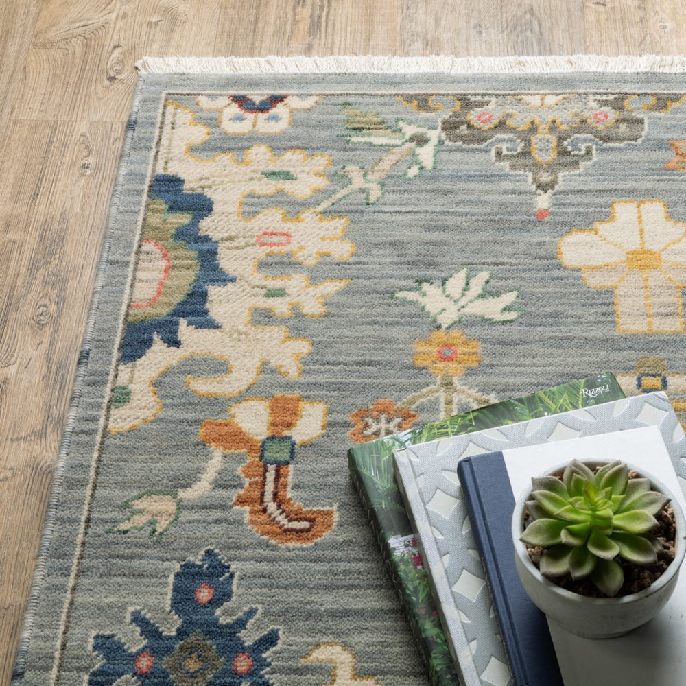 12' Gray And Ivory Genuine Wool Oriental Runner Rug With Fringe