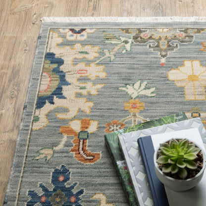 12' Gray And Ivory Genuine Wool Oriental Runner Rug With Fringe